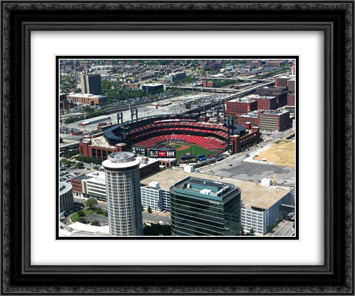Busch Stadium 24x20 Black Ornate Wood Framed Art Print Poster with Double Matting