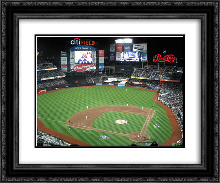 Citi Field 24x20 Black Ornate Wood Framed Art Print Poster with Double Matting