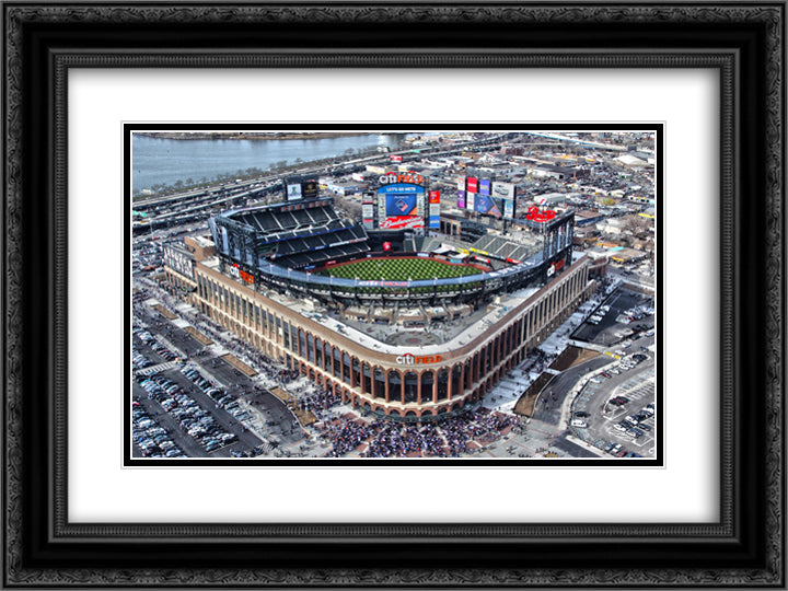 Citi Field 24x18 Black Ornate Wood Framed Art Print Poster with Double Matting