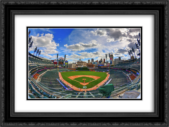 Comerica Park 24x18 Black Ornate Wood Framed Art Print Poster with Double Matting