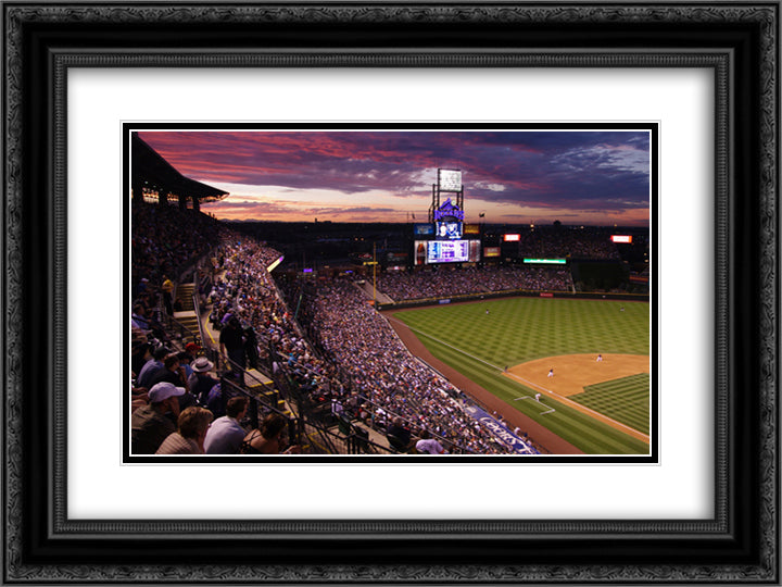Coors Field 24x18 Black Ornate Wood Framed Art Print Poster with Double Matting
