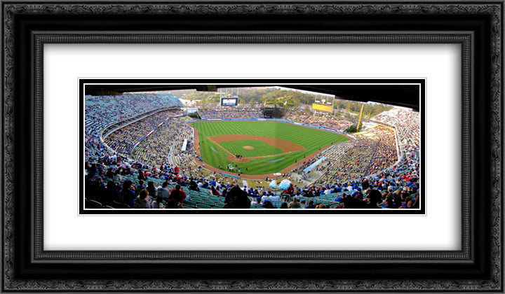 Dodger Stadium 24x14 Black Ornate Wood Framed Art Print Poster with Double Matting