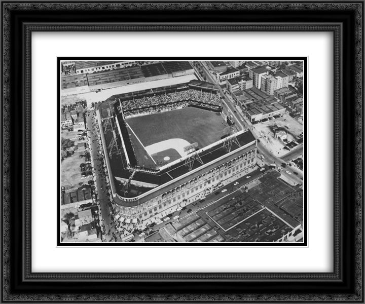 Ebbets Field 24x20 Black Ornate Wood Framed Art Print Poster with Double Matting