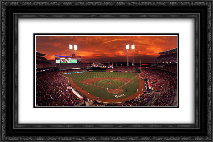 Great American Ballpark 24x16 Black Ornate Wood Framed Art Print Poster with Double Matting
