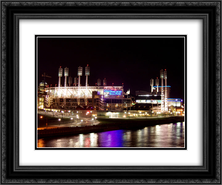 Great American Ballpark 24x20 Black Ornate Wood Framed Art Print Poster with Double Matting