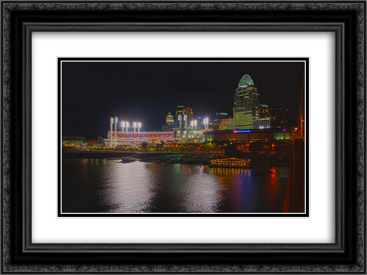 Great American Ballpark 24x18 Black Ornate Wood Framed Art Print Poster with Double Matting
