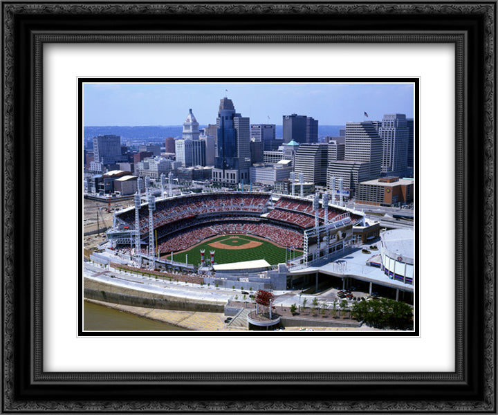 Great American Ballpark 24x20 Black Ornate Wood Framed Art Print Poster with Double Matting