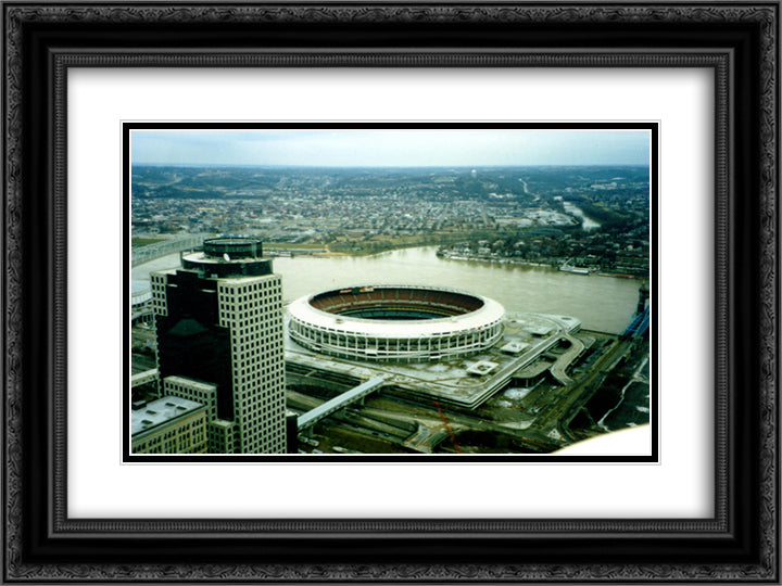 Riverfront Stadium 24x18 Black Ornate Wood Framed Art Print Poster with Double Matting