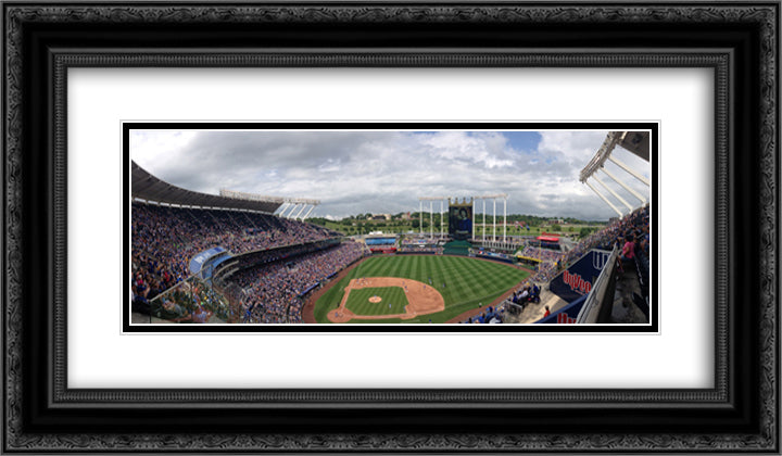 Kauffman Stadium 24x14 Black Ornate Wood Framed Art Print Poster with Double Matting
