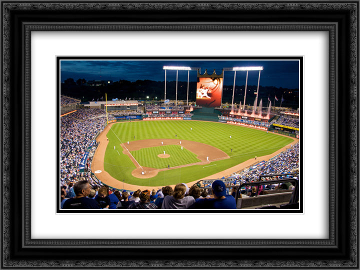 Kauffman Stadium 24x18 Black Ornate Wood Framed Art Print Poster with Double Matting