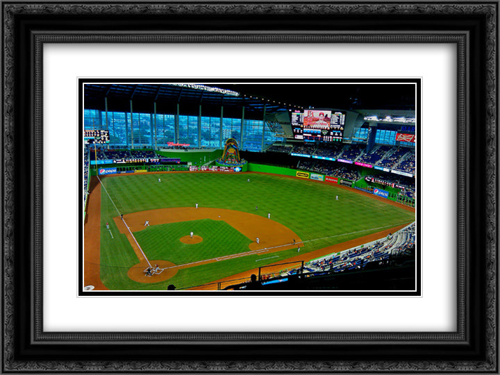 Marlins Park 24x18 Black Ornate Wood Framed Art Print Poster with Double Matting