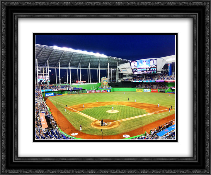 Marlins Park 24x20 Black Ornate Wood Framed Art Print Poster with Double Matting