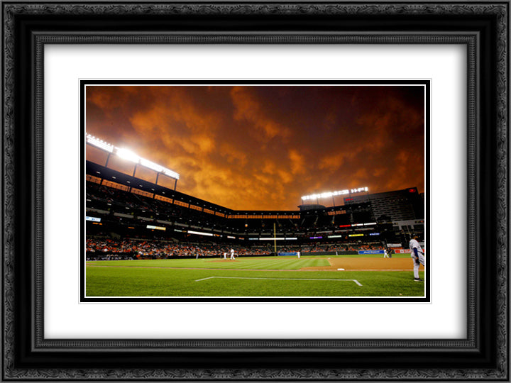 Camden Yards 24x18 Black Ornate Wood Framed Art Print Poster with Double Matting