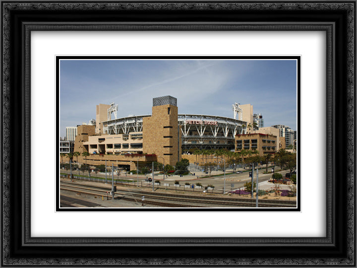 Petco Park 24x18 Black Ornate Wood Framed Art Print Poster with Double Matting