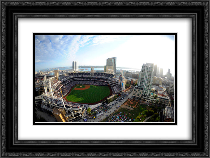 Petco Park 24x18 Black Ornate Wood Framed Art Print Poster with Double Matting