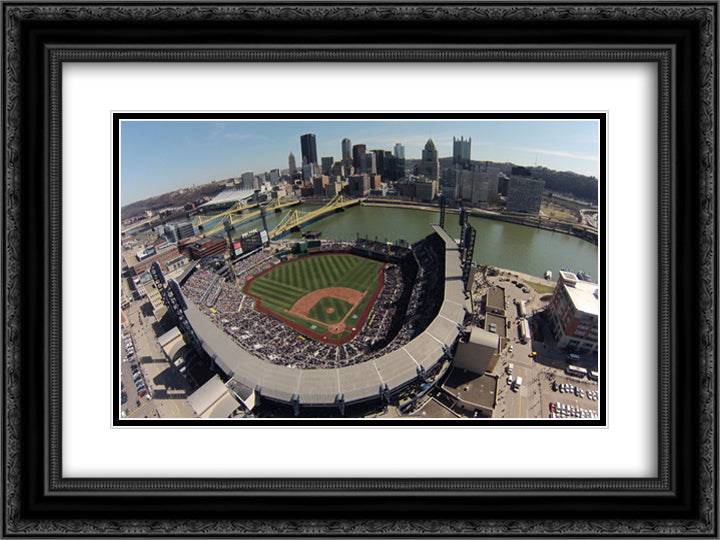 PNC Park 24x18 Black Ornate Wood Framed Art Print Poster with Double Matting