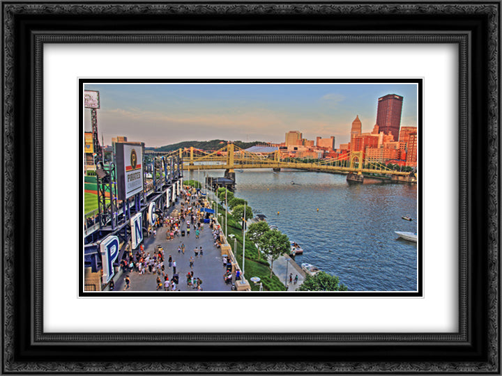 PNC Park 24x18 Black Ornate Wood Framed Art Print Poster with Double Matting