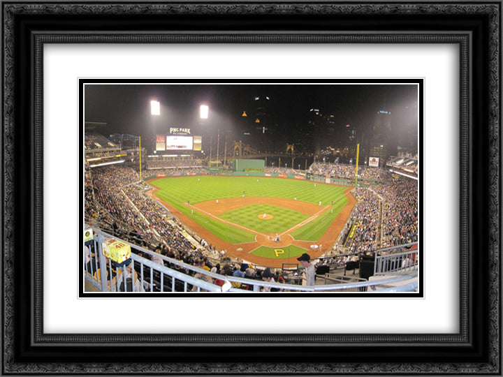 PNC Park 24x18 Black Ornate Wood Framed Art Print Poster with Double Matting