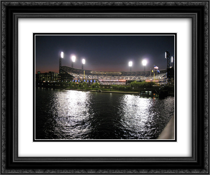 PNC Park 24x20 Black Ornate Wood Framed Art Print Poster with Double Matting
