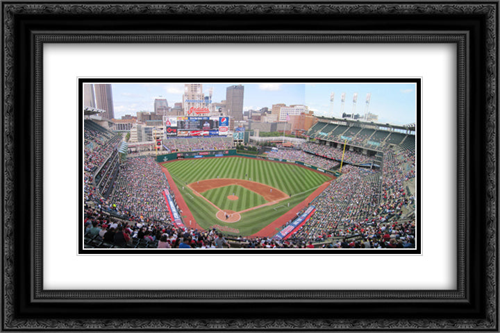 Progressive Field 24x16 Black Ornate Wood Framed Art Print Poster with Double Matting