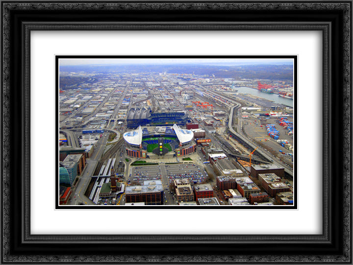 Safeco Field 24x18 Black Ornate Wood Framed Art Print Poster with Double Matting