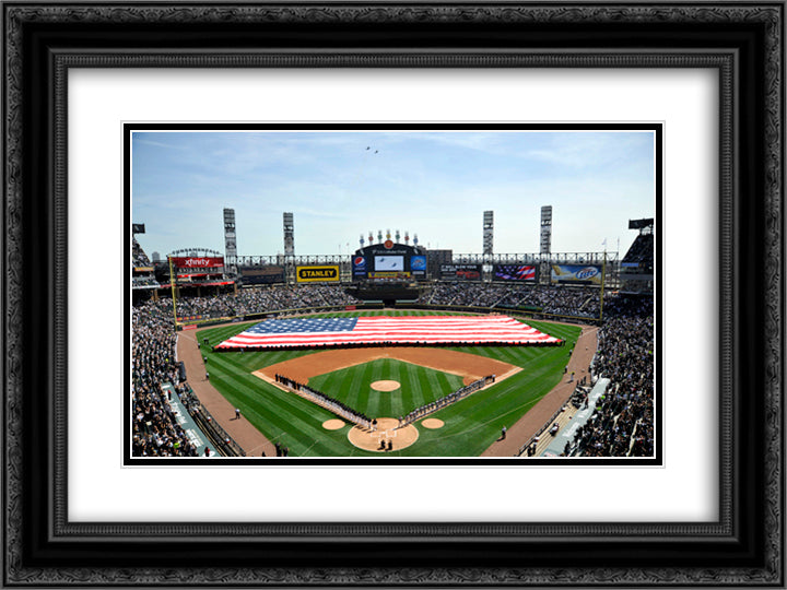 U.S. Cellular Field 24x18 Black Ornate Wood Framed Art Print Poster with Double Matting
