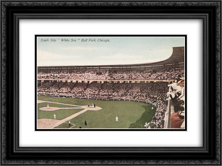 Comiskey Park 24x18 Black Ornate Wood Framed Art Print Poster with Double Matting
