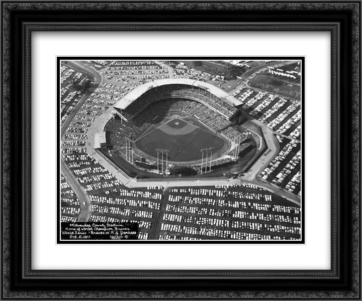 Milwaukee County Stadium 24x20 Black Ornate Wood Framed Art Print Poster with Double Matting
