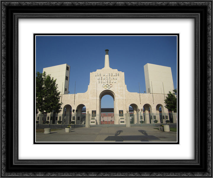 Los Angeles Memorial Coliseum 24x20 Black Ornate Wood Framed Art Print Poster with Double Matting