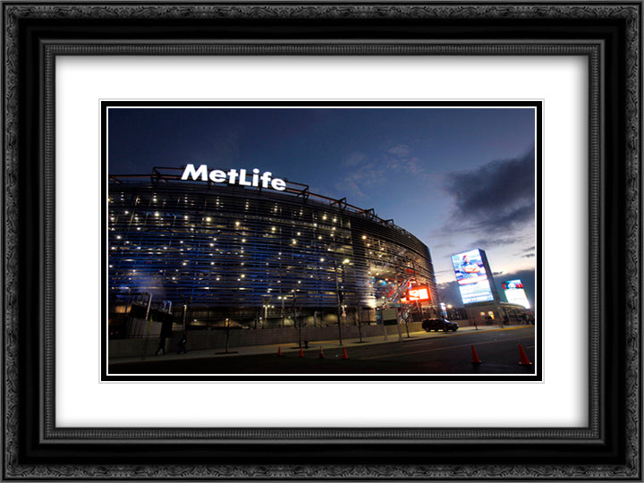 MetLife Stadium 24x18 Black Ornate Wood Framed Art Print Poster with Double Matting
