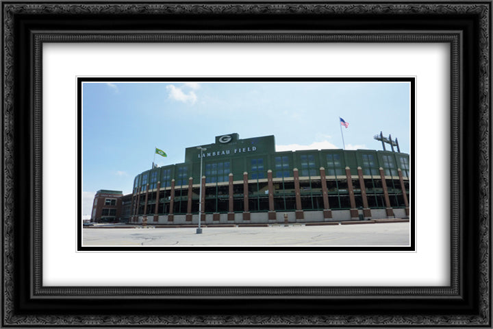 Lambeau Field 24x16 Black Ornate Wood Framed Art Print Poster with Double Matting
