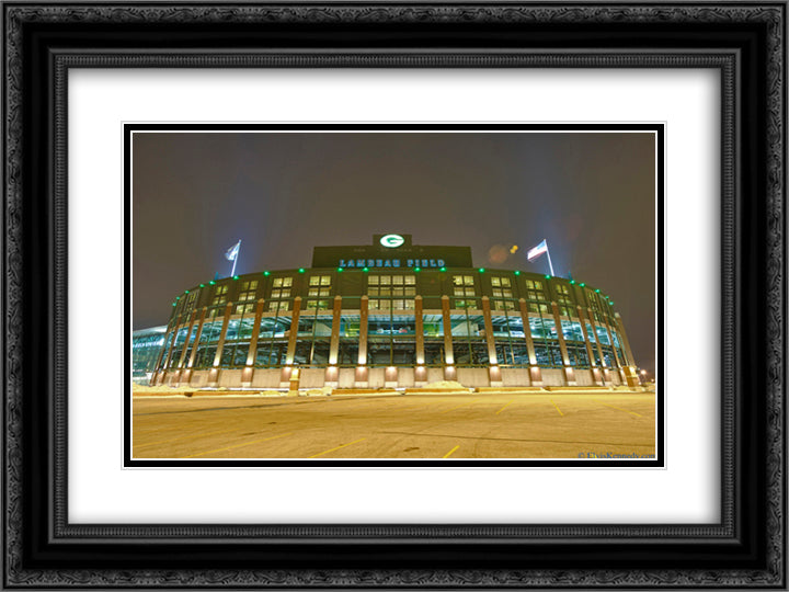 Lambeau Field 24x18 Black Ornate Wood Framed Art Print Poster with Double Matting
