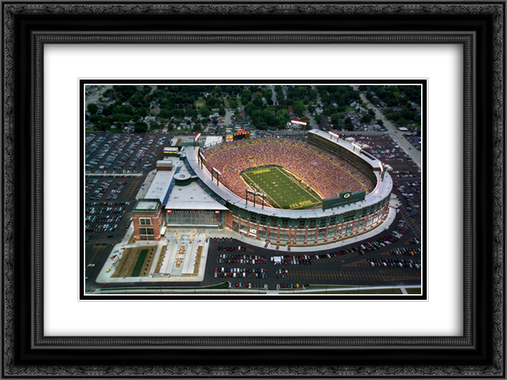 Lambeau Field 24x18 Black Ornate Wood Framed Art Print Poster with Double Matting