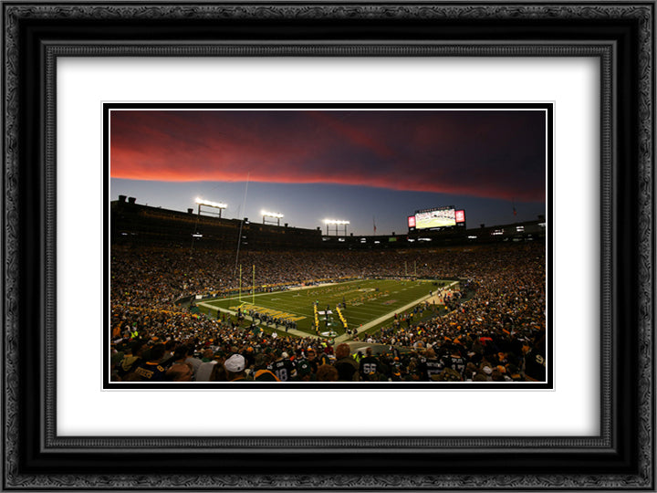 Lambeau Field 24x18 Black Ornate Wood Framed Art Print Poster with Double Matting