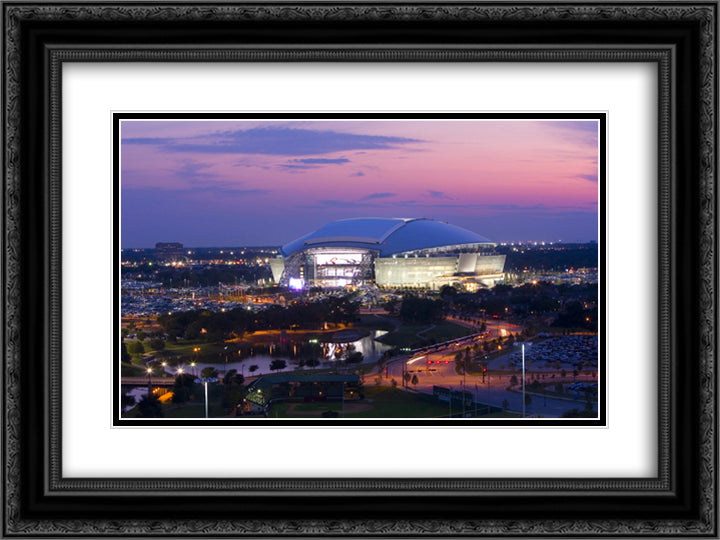 AT&T Stadium 24x18 Black Ornate Wood Framed Art Print Poster with Double Matting