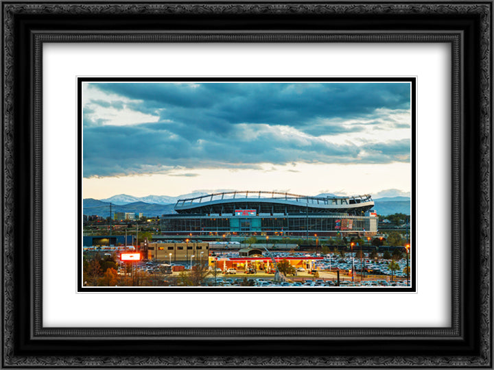 Sports Authority Field at Mile High 24x18 Black Ornate Wood Framed Art Print Poster with Double Matting