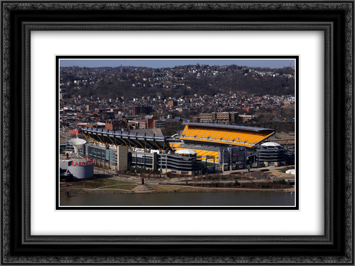 Heinz Field 24x18 Black Ornate Wood Framed Art Print Poster with Double Matting