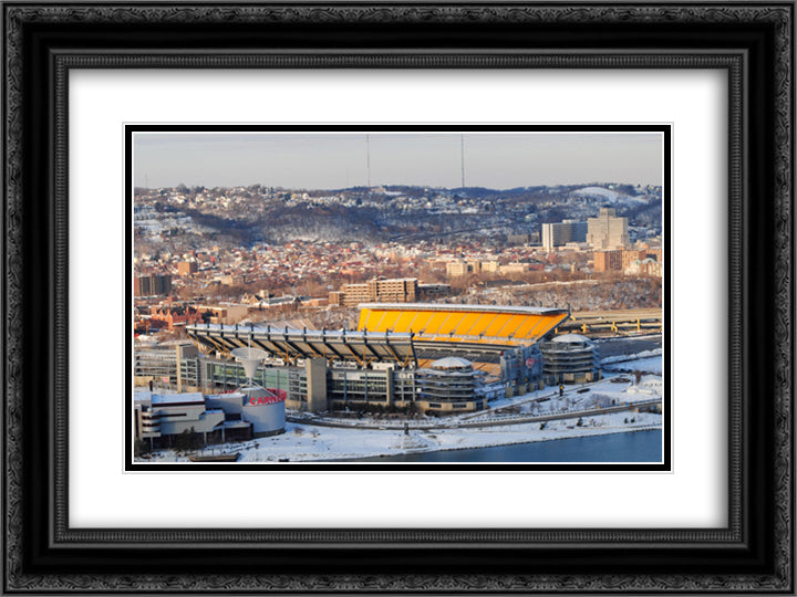 Heinz Field 24x18 Black Ornate Wood Framed Art Print Poster with Double Matting