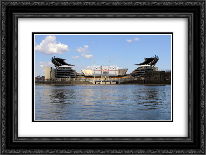 Heinz Field 24x18 Black Ornate Wood Framed Art Print Poster with Double Matting