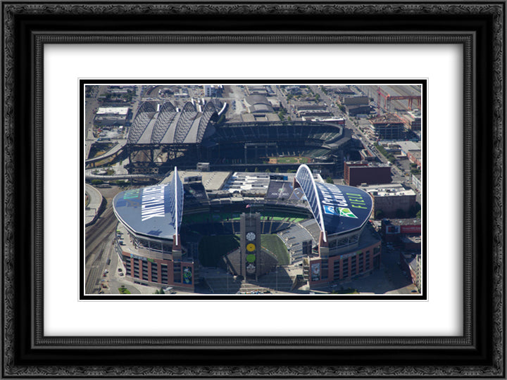 CenturyLink Field 24x18 Black Ornate Wood Framed Art Print Poster with Double Matting