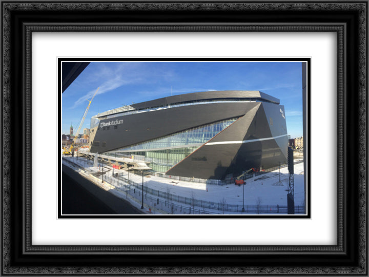 U.S. Bank Stadium 24x18 Black Ornate Wood Framed Art Print Poster with Double Matting