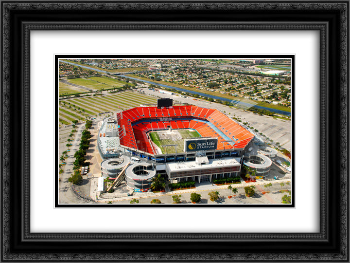 Hard Rock Stadium 24x18 Black Ornate Wood Framed Art Print Poster with Double Matting