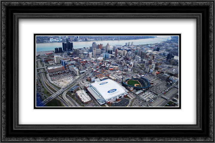 Ford Field 24x16 Black Ornate Wood Framed Art Print Poster with Double Matting