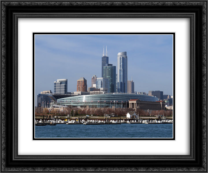 Soldier Field 24x20 Black Ornate Wood Framed Art Print Poster with Double Matting