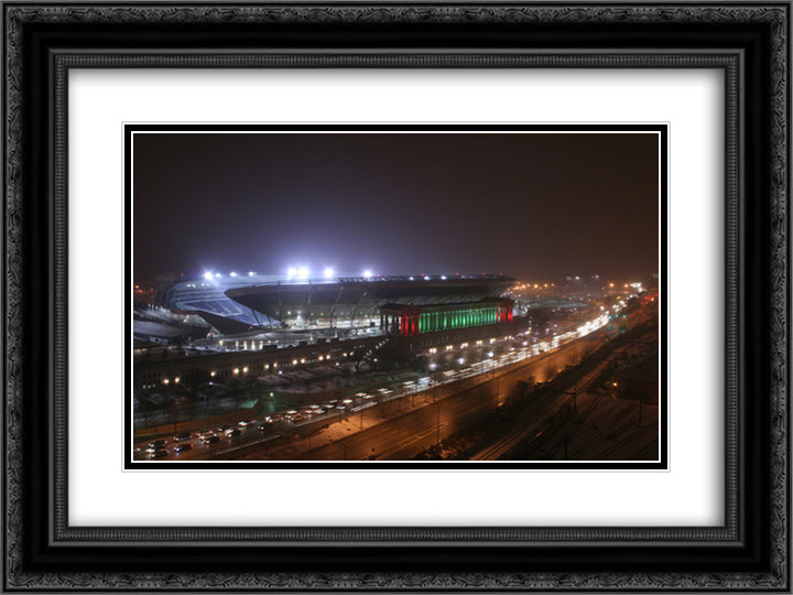 Soldier Field 24x18 Black Ornate Wood Framed Art Print Poster with Double Matting