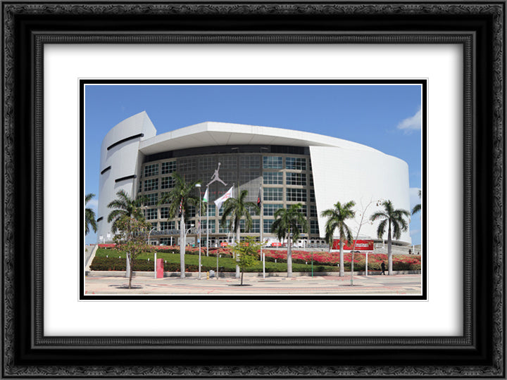 American Airlines Arena 24x18 Black Ornate Wood Framed Art Print Poster with Double Matting