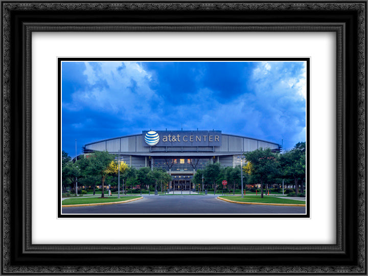 AT&T Center 24x18 Black Ornate Wood Framed Art Print Poster with Double Matting