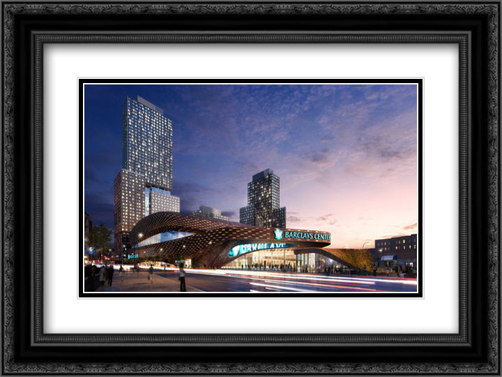 Barclays Center 24x18 Black Ornate Wood Framed Art Print Poster with Double Matting