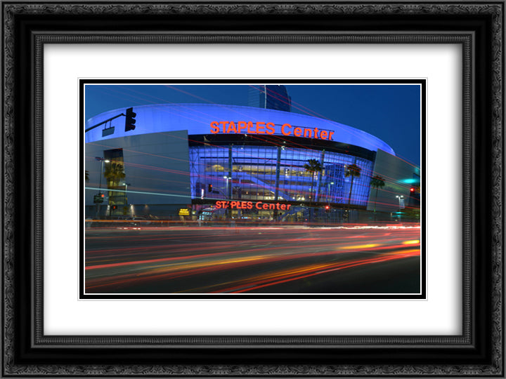 Staples Center 24x18 Black Ornate Wood Framed Art Print Poster with Double Matting