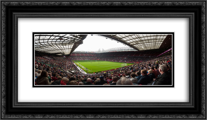 Manchester United Old Trafford 24x14 Black Ornate Wood Framed Art Print Poster with Double Matting